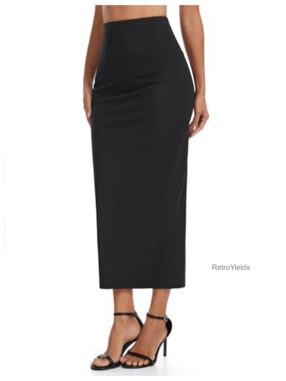 High Waist Maxi Pencil Skirt Bodycon Back Slit Ultra Stretchy Soft Tummy - Picture 2 of 6